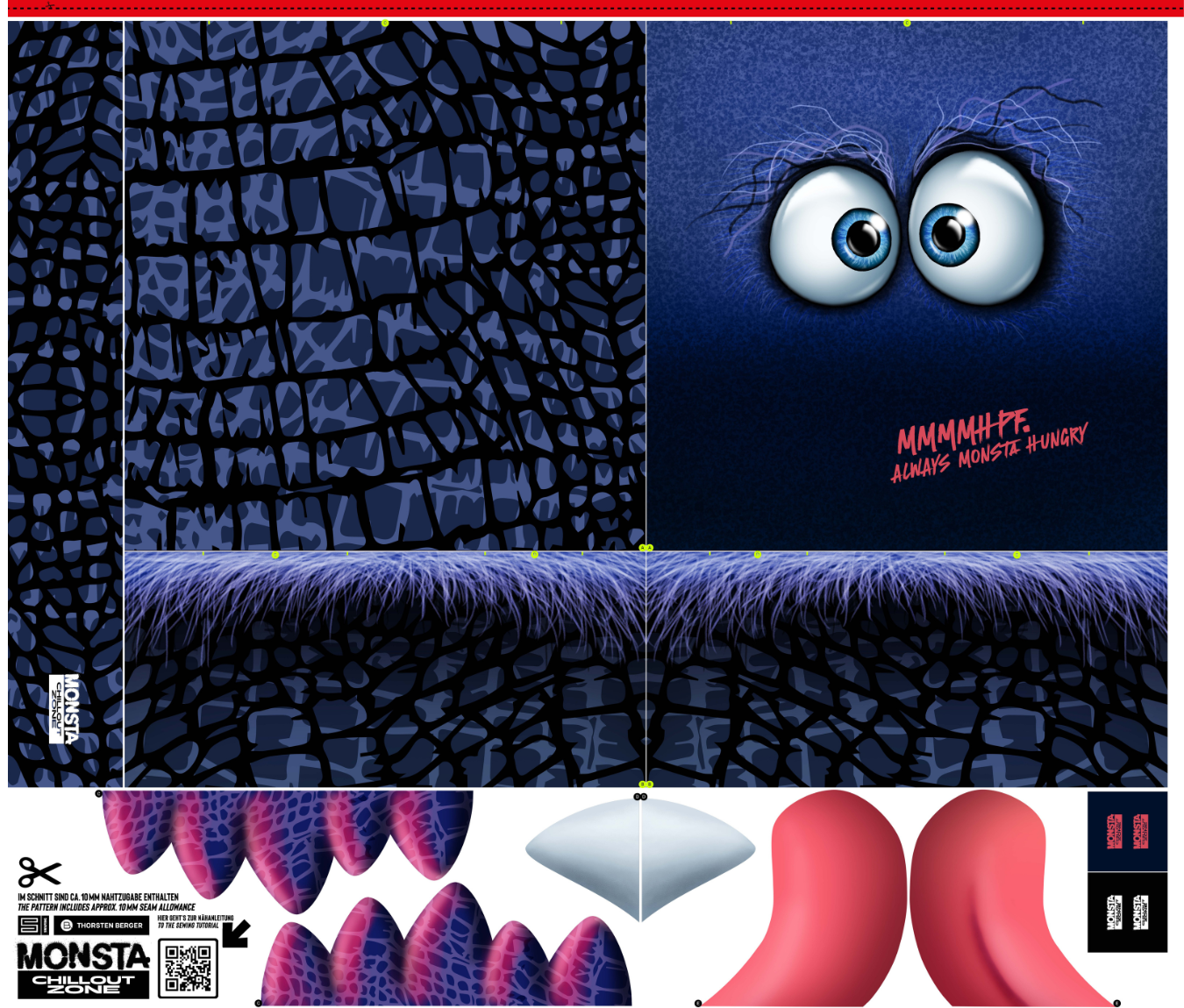 Samt Swafing Kissen PANEL ca. 120 cm x 140 cm MONSTA BAGS by Thorsten Berger - Lila
