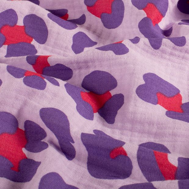 Baumwolle Musselin Double Gauze - Animalprint Leo - lavendel