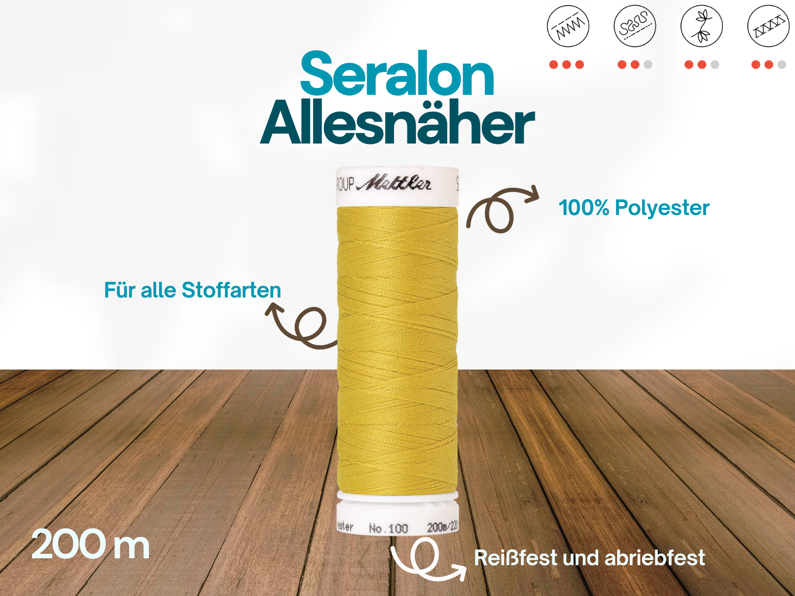 🧵  SERALON® - Allesnähergarn - 200 m • Weiß – Gelb – Orange - Nähgarn
