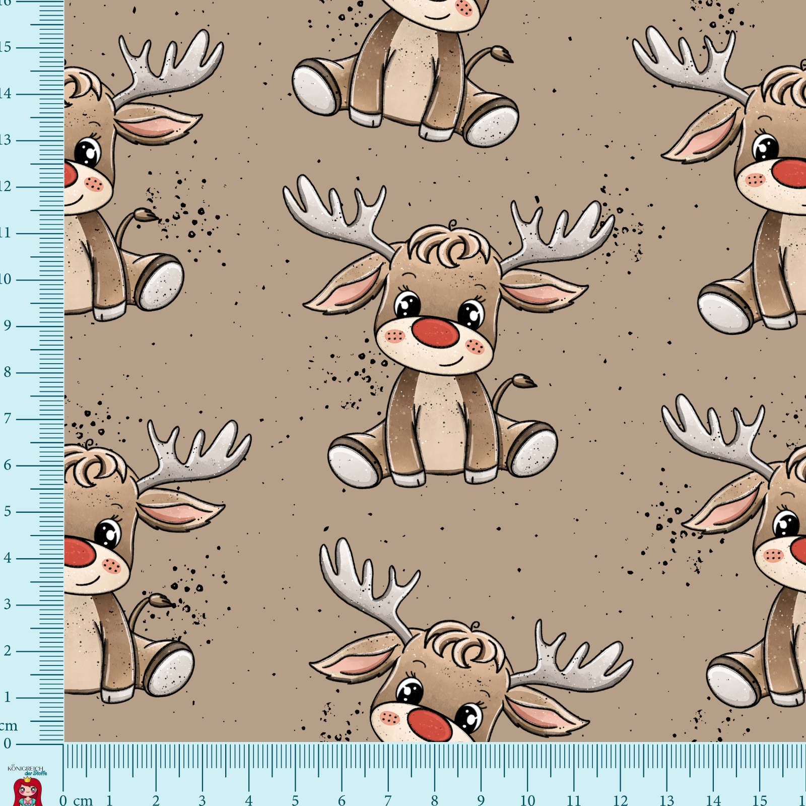 Eigenproduktion Ripp-Jersey Elchilein Katzengold-Design - beige