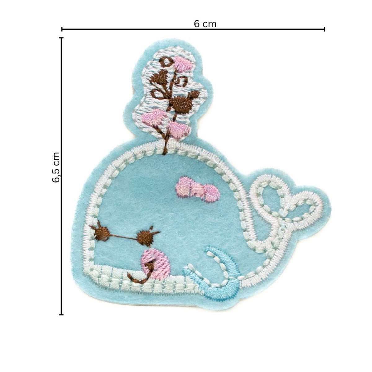 Stick-Applikation zum Aufbügeln ca 6,0 cm x 6,5 cm - süßer Wal - blau