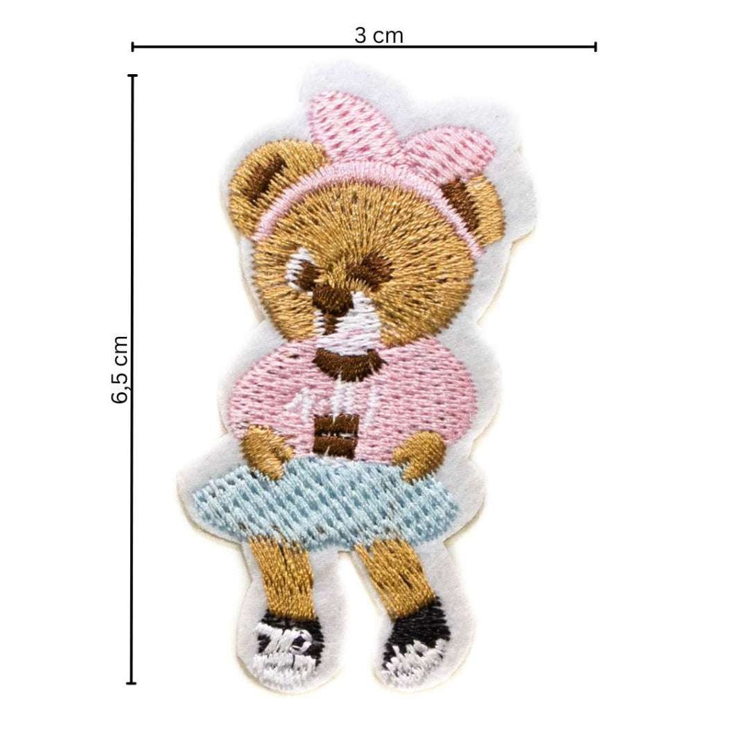 Stick-Applikation zum Aufbügeln ca 3,0 cm x 6,5 cm - süßer Bär - braun - rosa