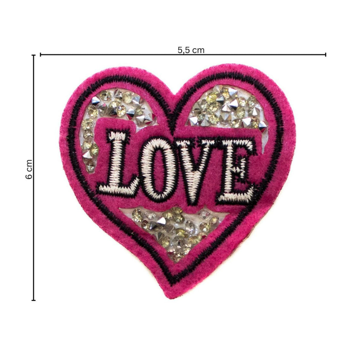 Stick-Applikation zum Aufbügeln ca 5,5 cm x 6,0 cm - Love Herz - dunkles pink