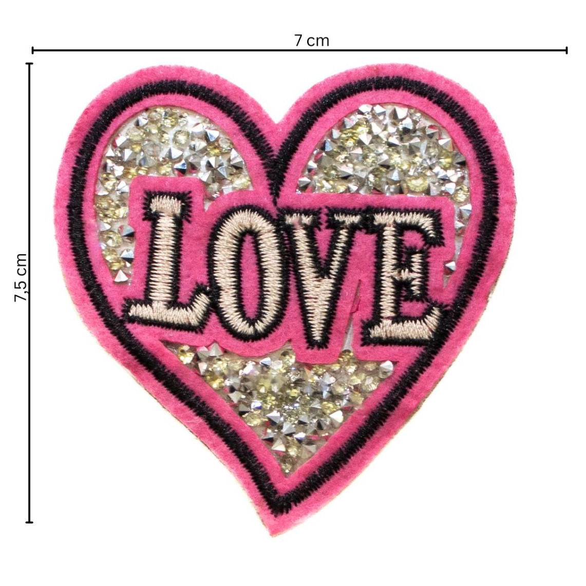 Stick-Applikation zum Aufbügeln ca 7,0 cm x 7,5 cm - Love Herz - pink