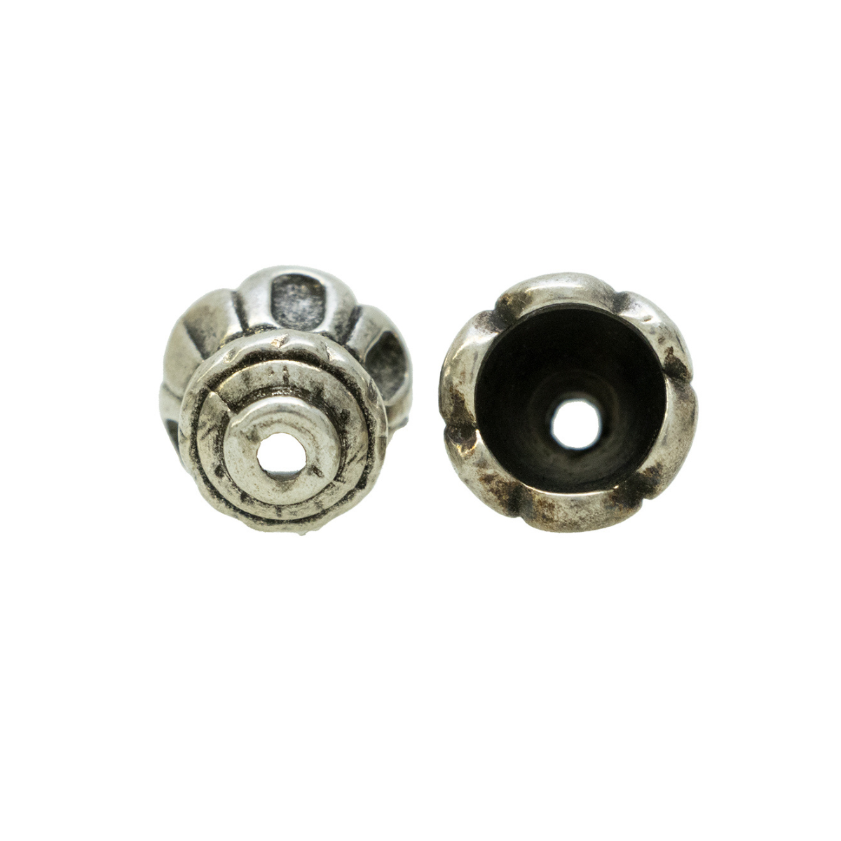 4 Kordelenden - ca. 12 x 11 mm - für Kordeln mit max. 1 mm Durchmesser - silber
