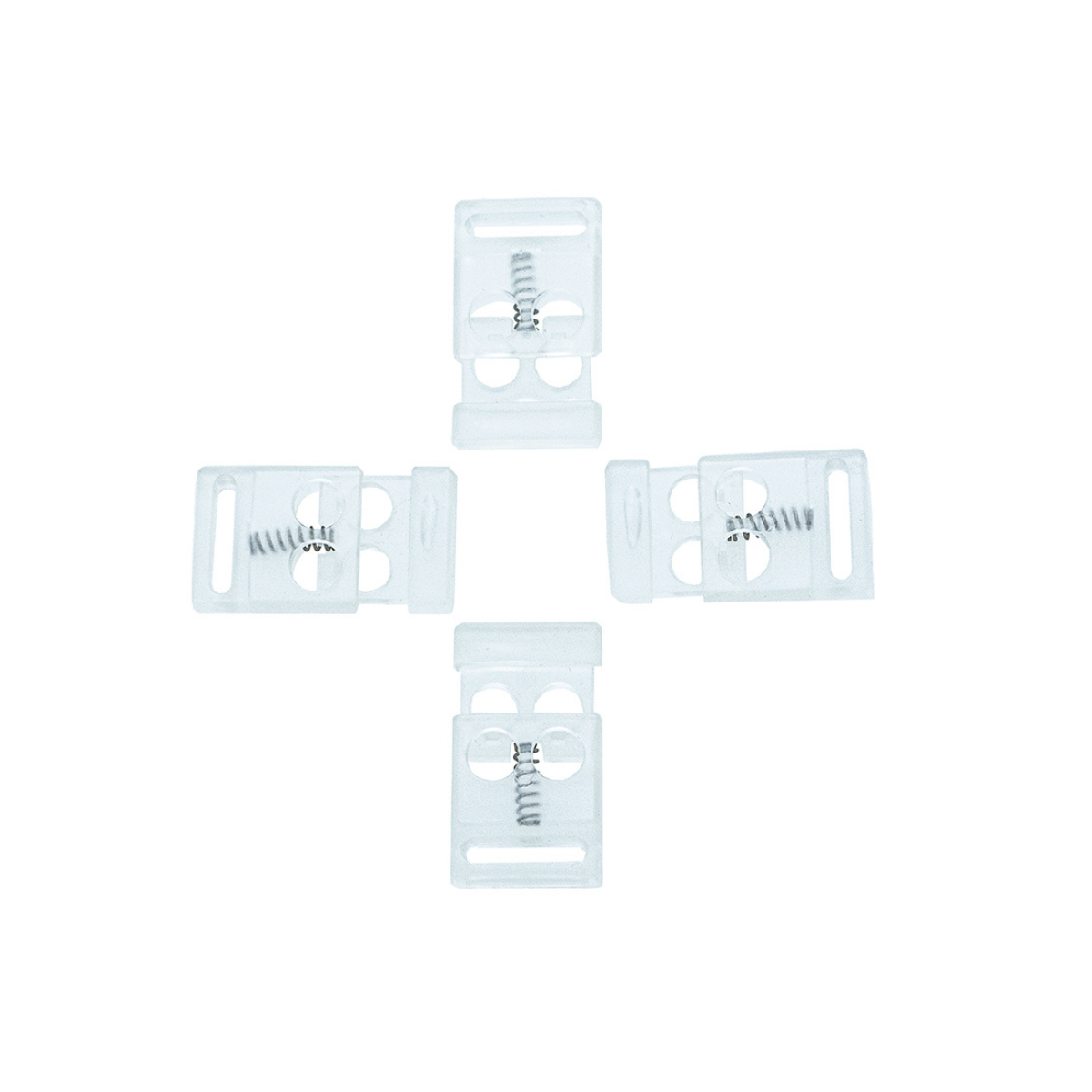 4 Kordelstopper - ca. 24 x 16 mm - für Kordeln mit max. 3 mm Durchmesser - transparent
