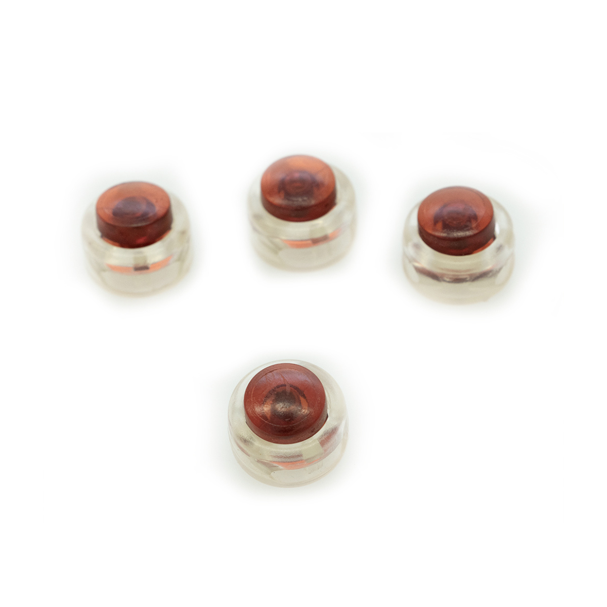 4 Kordelstopper - ca. 18 x 13 mm - für Kordeln mit max. 5 mm Durchmesser - transparent / rostrot