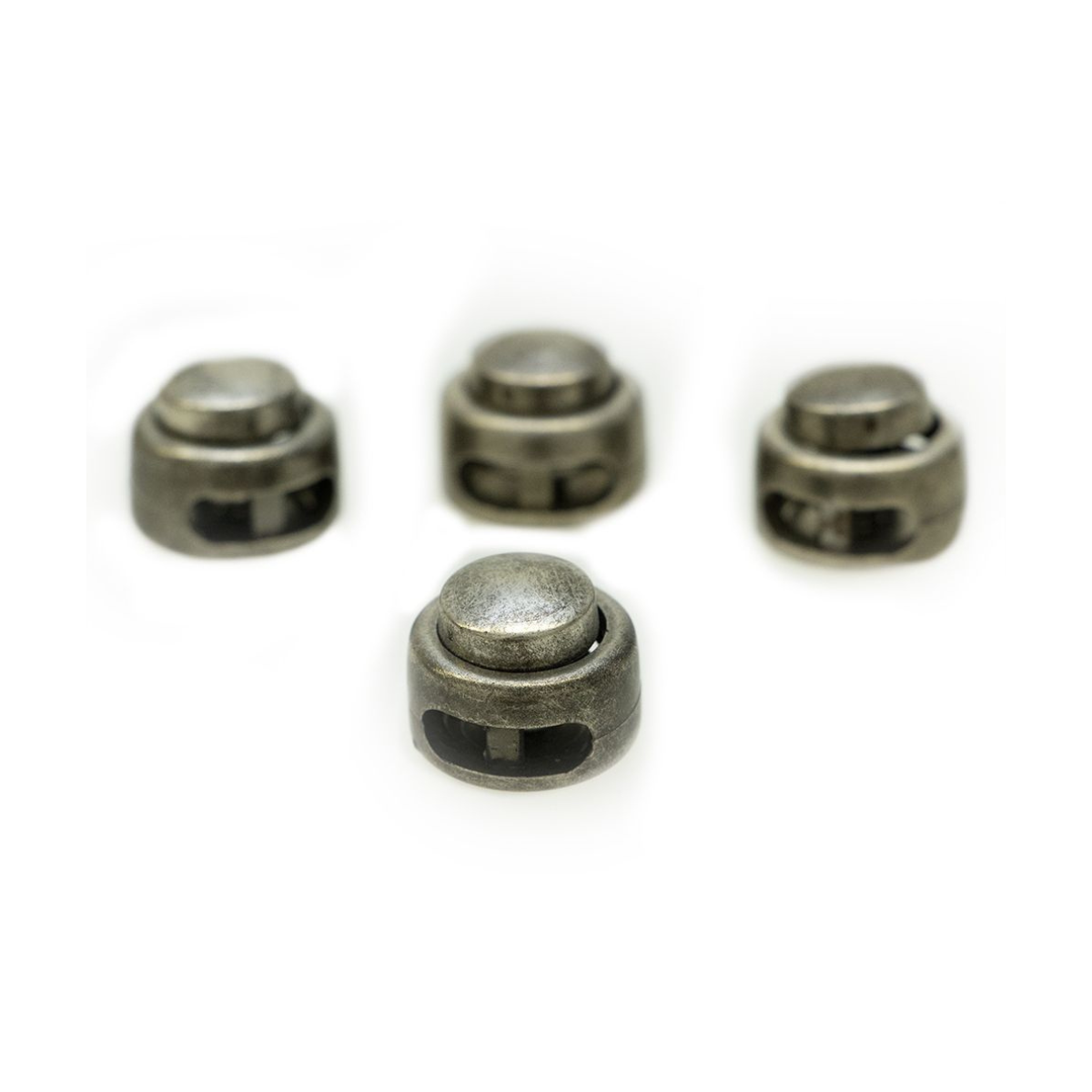4 Kordelstopper - ca. 18 x 13 mm - für Kordeln mit max. 5 mm Durchmesser - altsilber