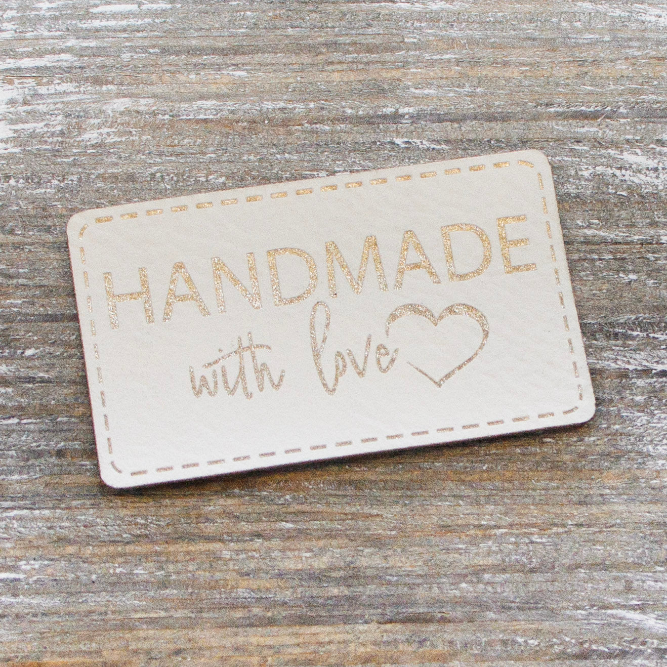 Label Kunstleder KDS - Handmade with love - wollweiß