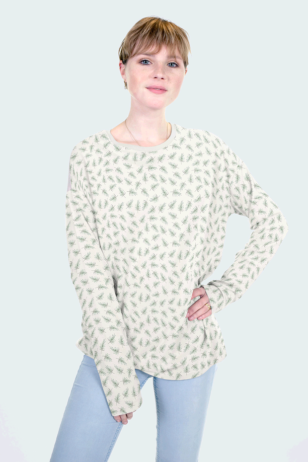 Jersey - Blätterzweige - Wollweiß