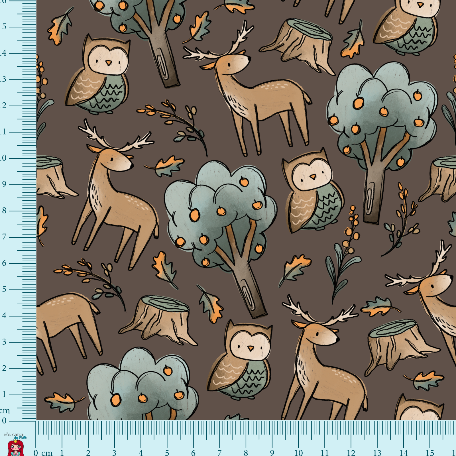 Eigenproduktion Ripp-Jersey WaldZeit Katzengold-Design - braun