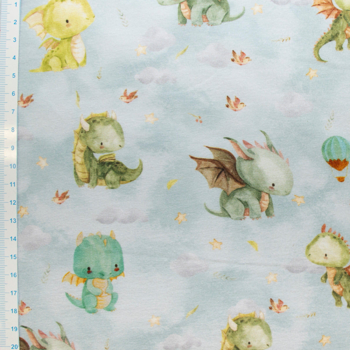 French Terry Digitaldruck - Drachen - blau