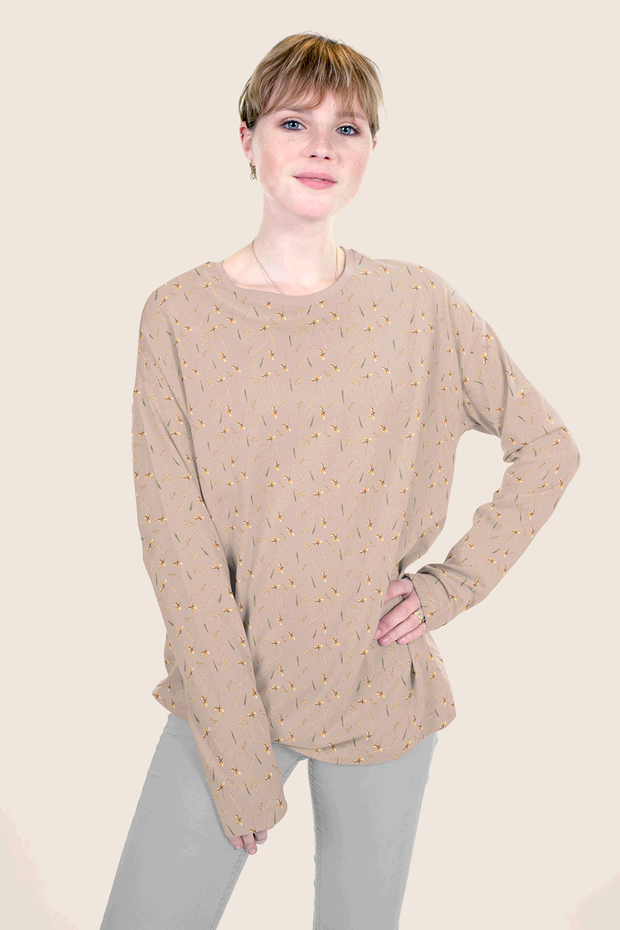 Jersey - Blumen und Gräser - pastelllachs