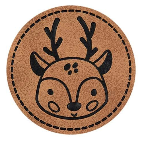 Jessy Sewing Kunstleder-Label mit aufgedruckter Nähnaht - "Rentier" - braun