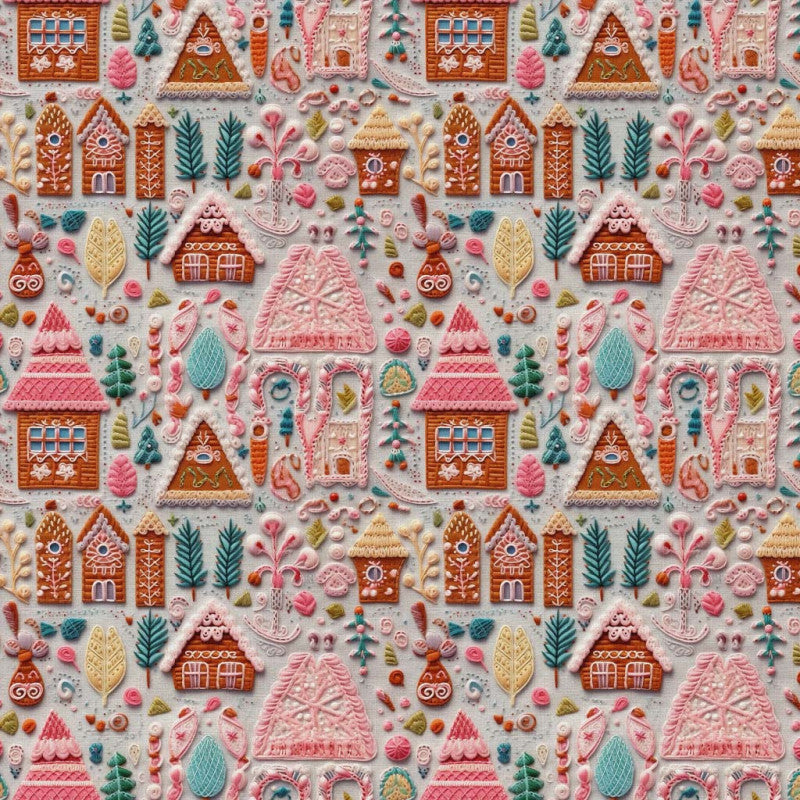 🏠 Baumwolle Webware Stoff - HANSEL Lebkuchenhäuser 3D