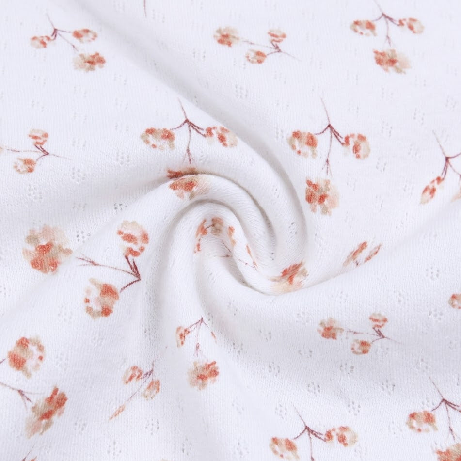 Jersey Feinstrick Stoff Ajoure Pointoille - Kleine Blumen - Wollweiß