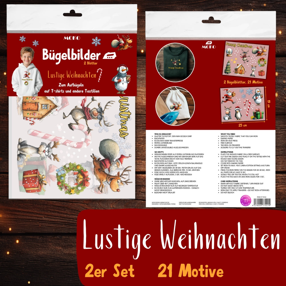 Lustige Weihnachten Bügelbilder - Set - Wasserfarbe