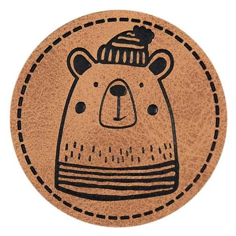 Jessy Sewing Kunstleder-Label mit aufgedruckter Nähnaht - "Eisbär" - braun