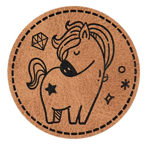 Jessy Sewing Kunstleder-Label mit aufgedruckter Nähnaht - "dreaming horse" - braun