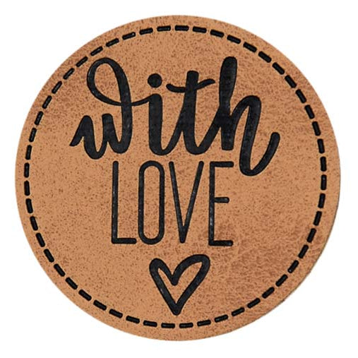 Jessy Sewing Kunstleder-Label mit aufgedruckter Nähnaht - "With Love" - braun