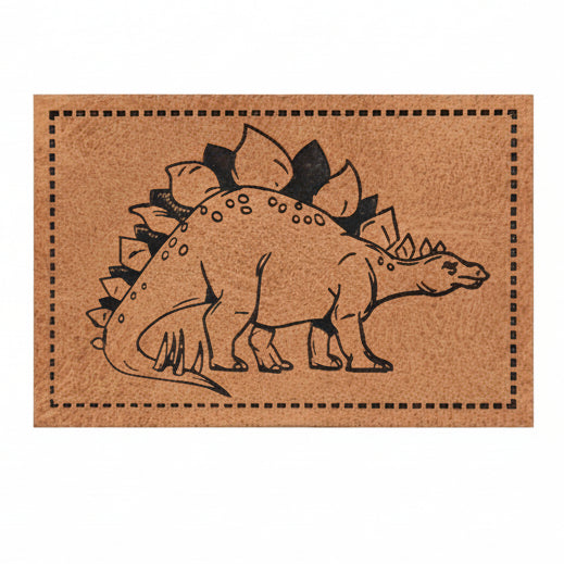 Jessy Sewing Kunstleder-Label mit aufgedruckter Nähnaht - "Stegosaurus" - braun