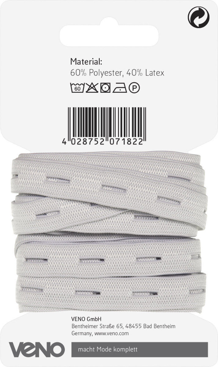 Knopfloch Elastic SB 12mm x 3m Coupon - weiß