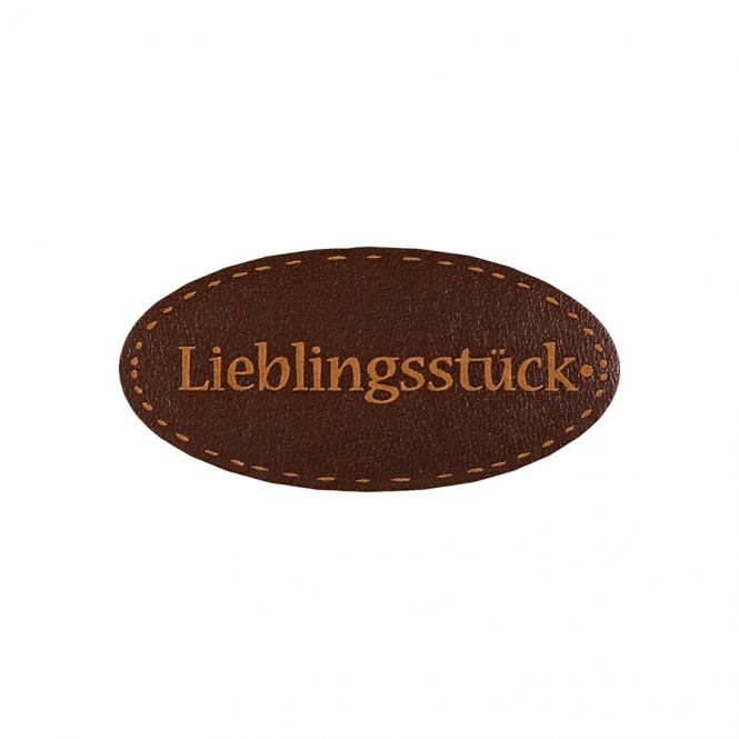 Applikation / Kunstleder-Label - Lieblingsstück - braun