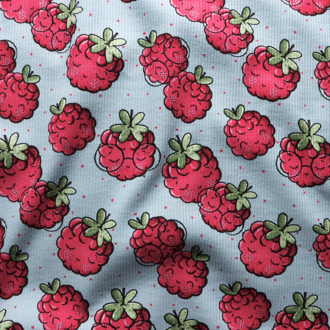 Eigenproduktion Ripp-Jersey Himbeeren Katzengold-Design - Blau