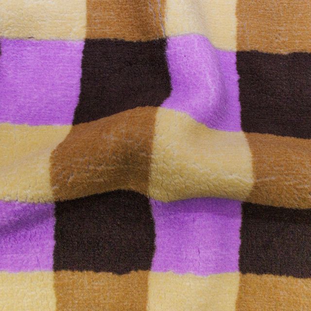 🟫 Kuschelplüsch Teddy-Fleece Stoff kariert – Lila, Braun & Beige