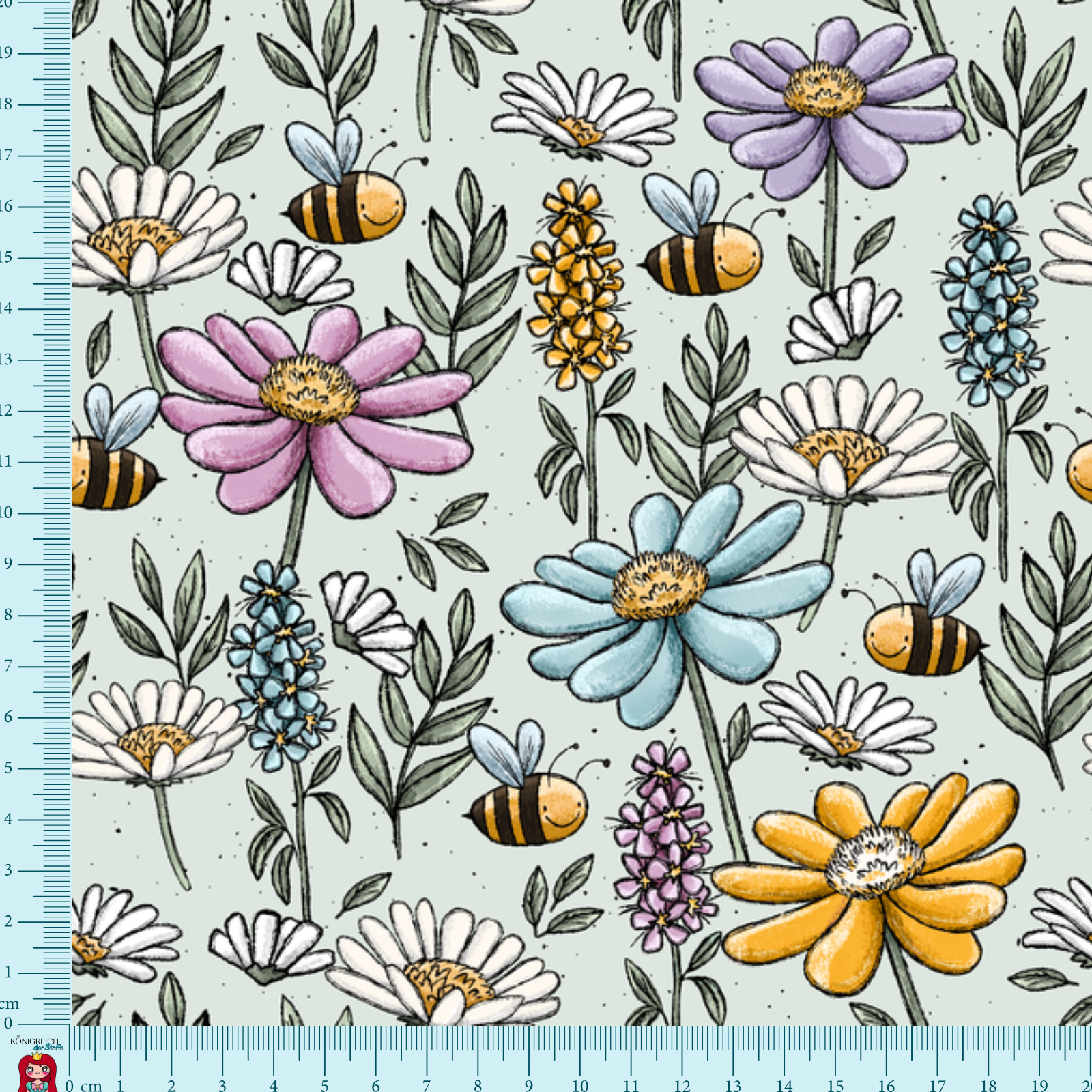 Eigenproduktion Jersey Blumenwiese Katzengold-Design - hellblau