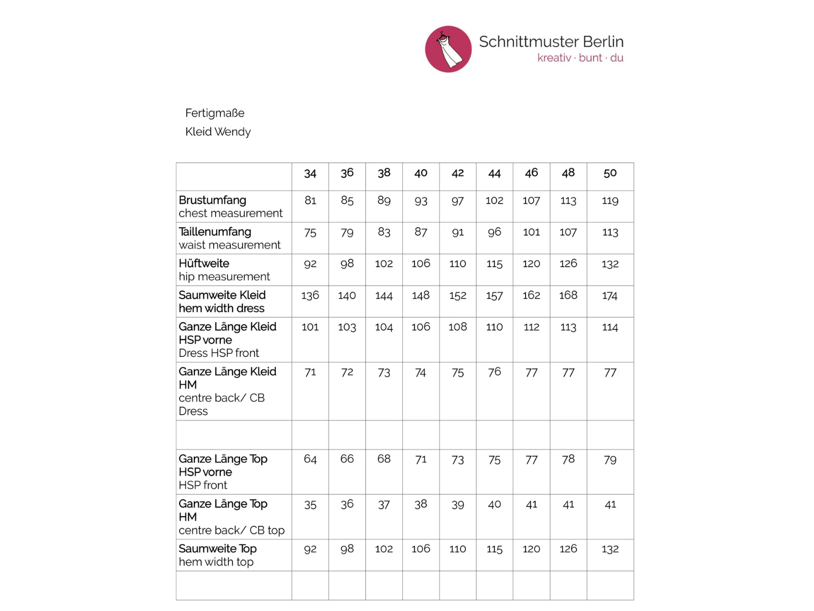 Papierschnittmuster Kleid Wendy