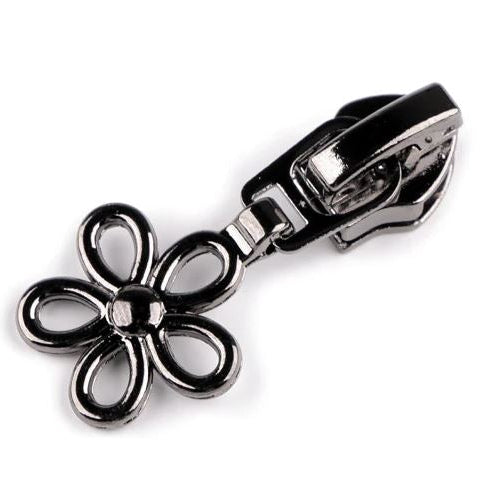 Zipper/Schieber für Spiralreißverschlüsse 5 mm Blume - 1 Stück - anthrazit
