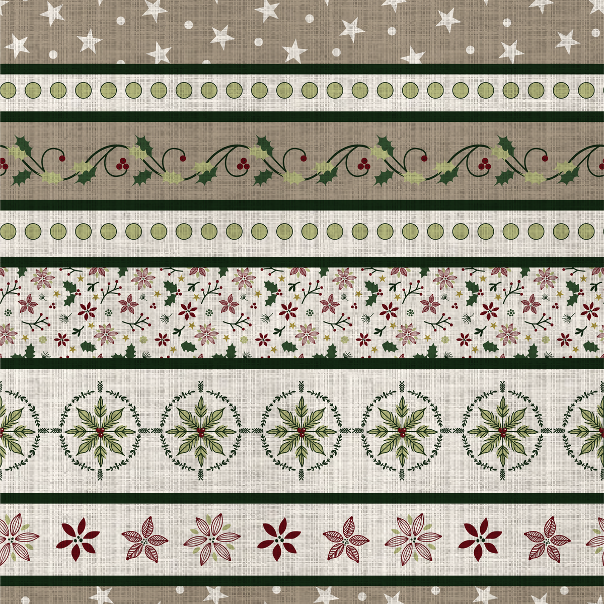 Baumwolle Webware - LEINENOPTIK - Weihnachtliche Bordüren