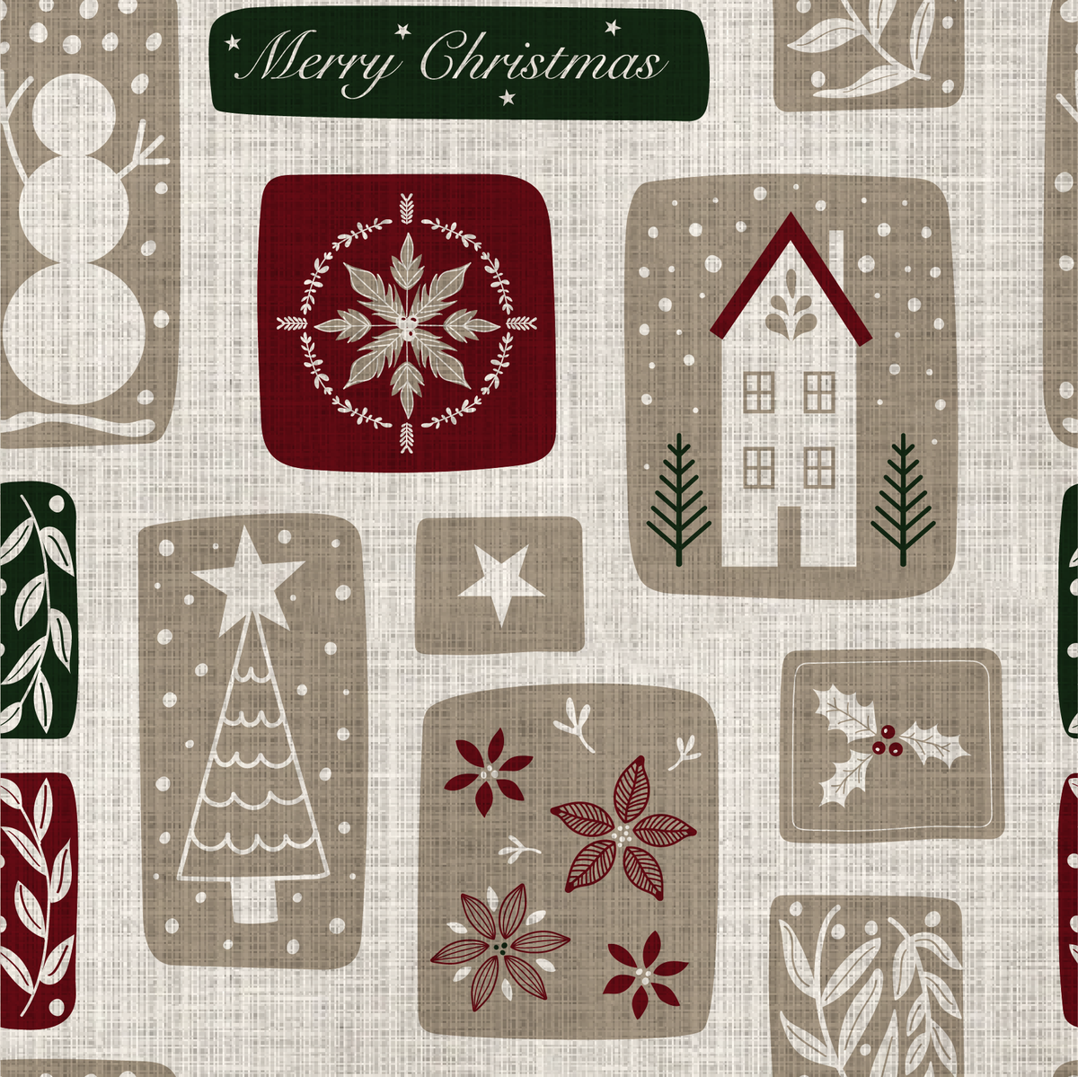 Baumwolle Webware - LEINENOPTIK - Weihnachtszauber im Patchwork