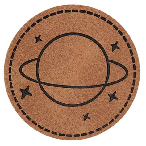 Jessy Sewing Kunstleder-Label mit aufgedruckter Nähnaht - "großer Planet" - braun