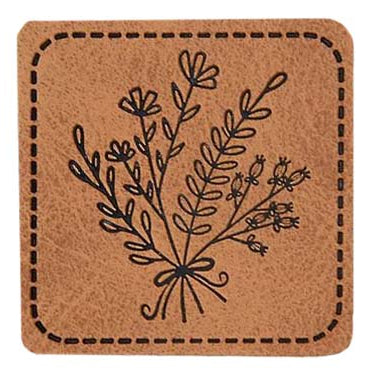 Jessy Sewing Kunstleder-Label mit aufgedruckter Nähnaht - "Blumenstrauß" - braun