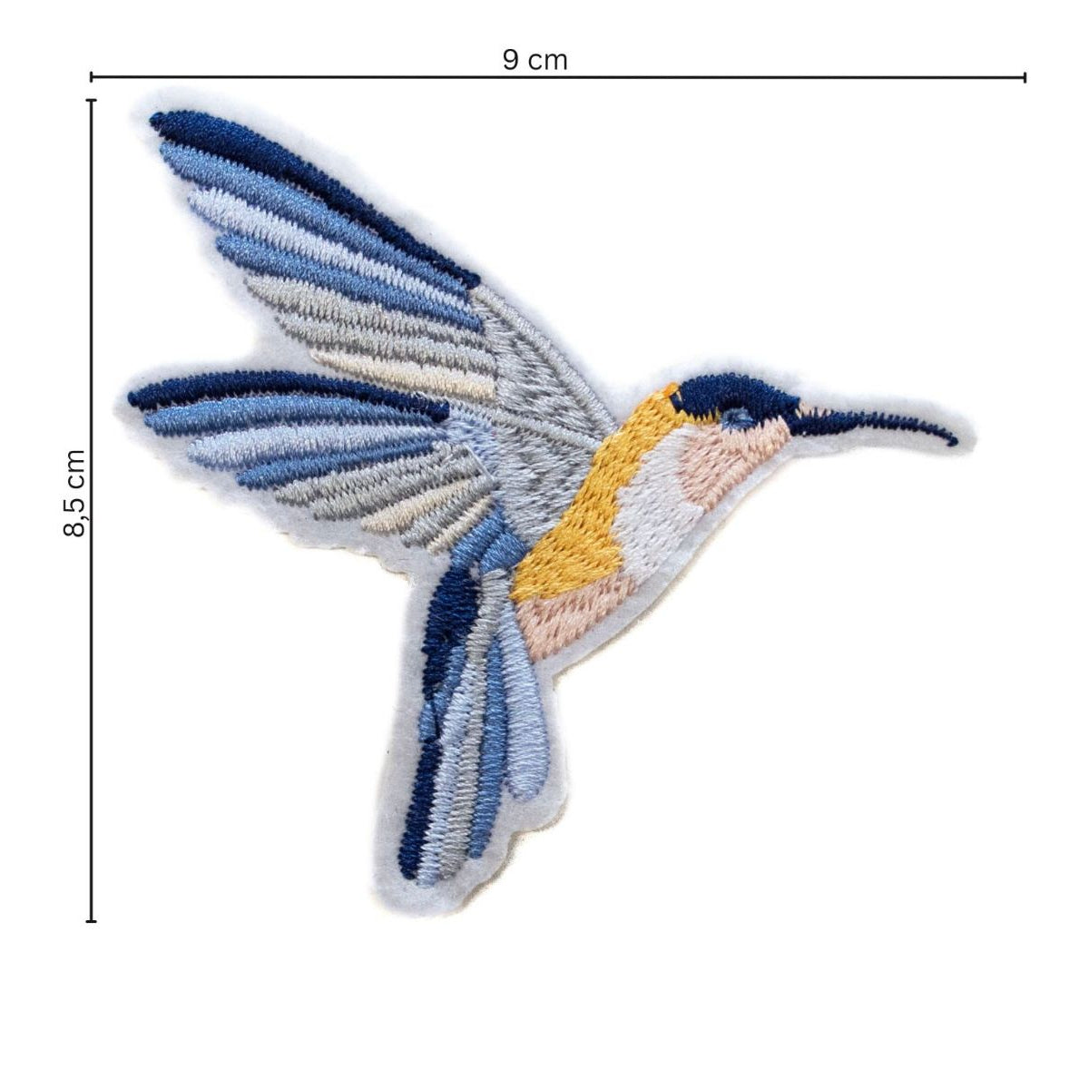 Stick-Applikation zum Aufbügeln ca 9 cm x 8,5 cm - Kolibri - blau