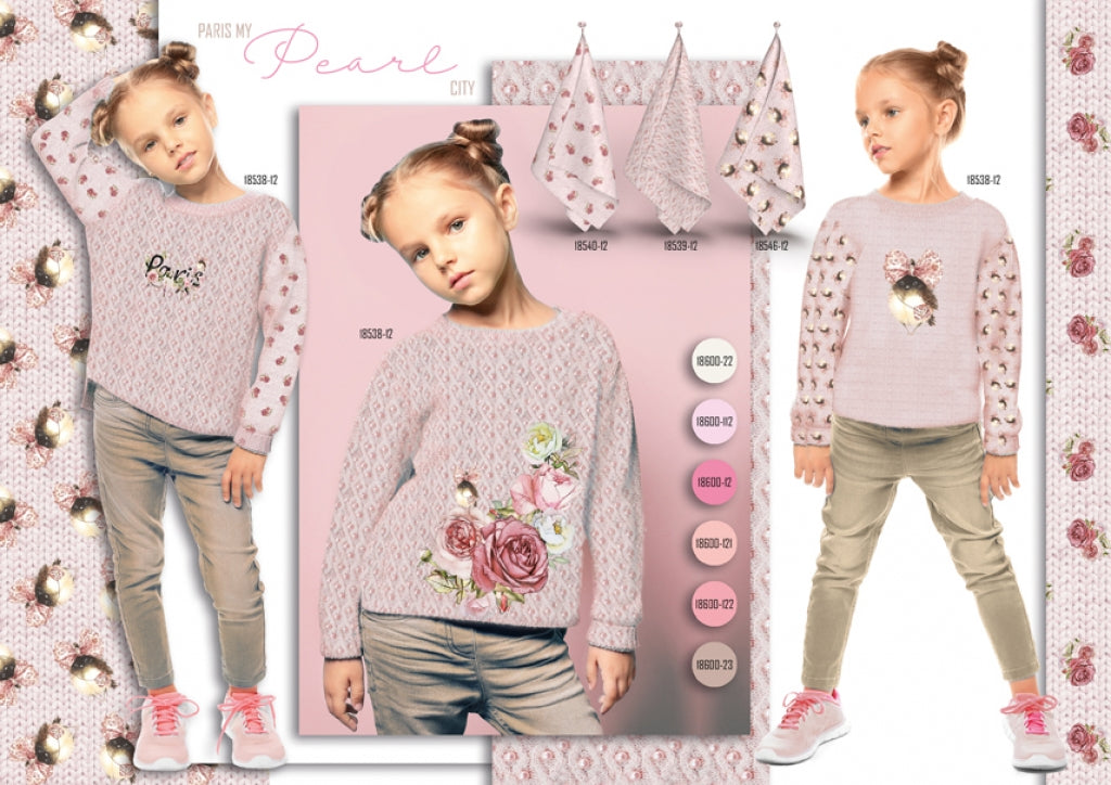 Sweat French Terry Digitaldruck Paris my Pearl City Stenzo - Rosen auf Strickoptik