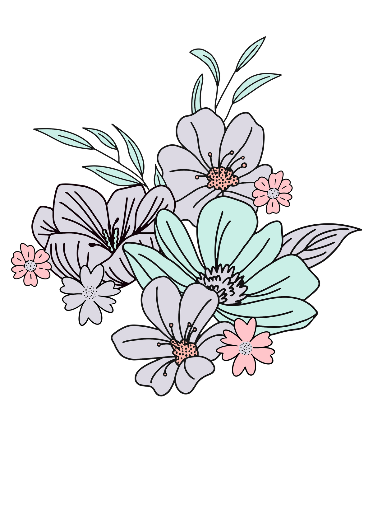 Bügelbild Applikation - Katzengold Design Floral Unicorn - Blumen - blau