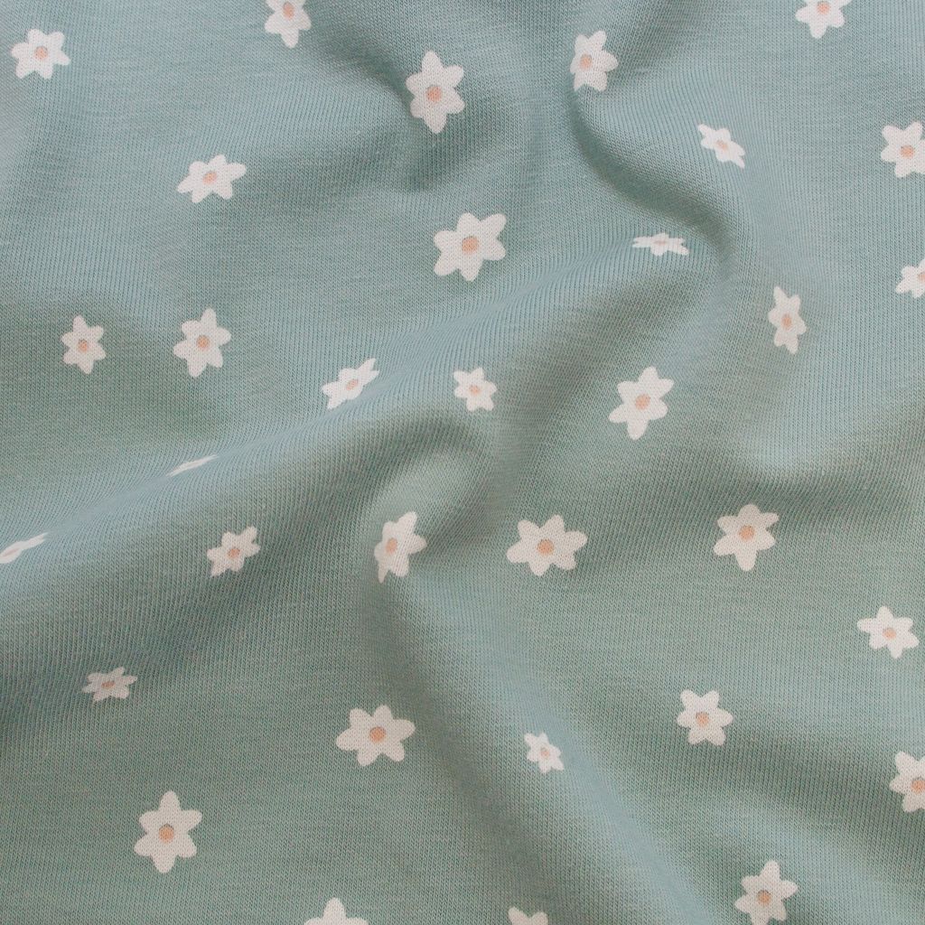 🌼Baumwolle Jersey Stoff Digitaldruck - Blümchen - Blau