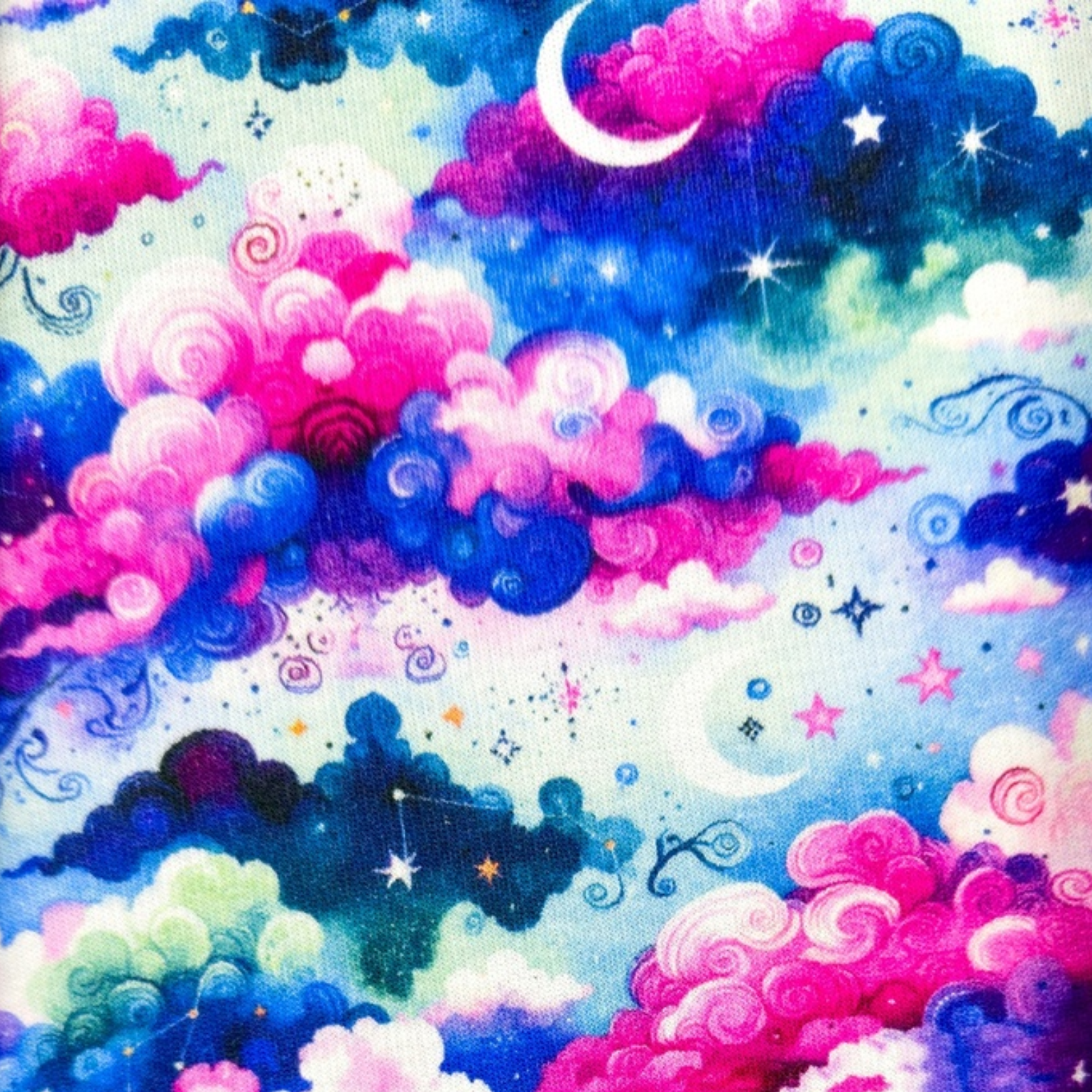 🌙 Alpenfleece Stoff - Nacht - Wolken & Mond