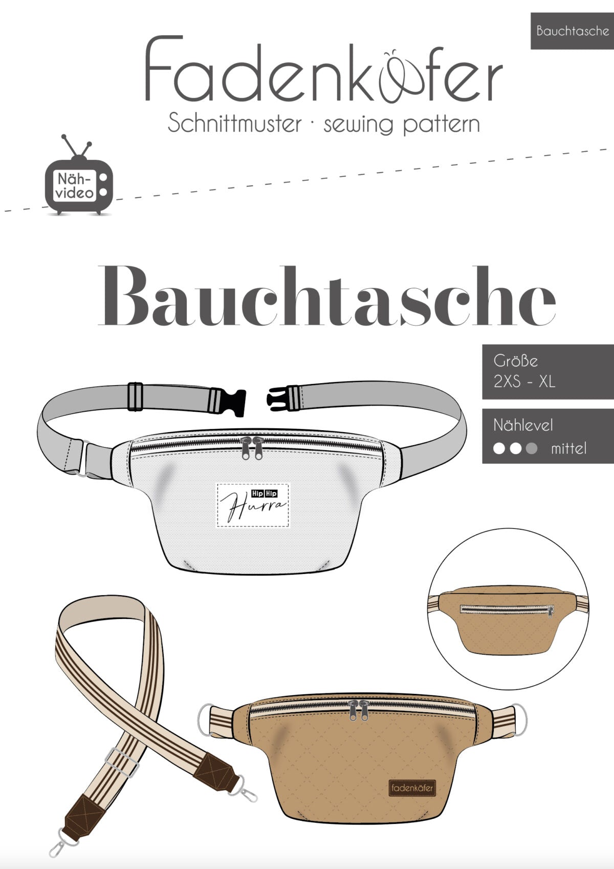 Papier-Schnittmuster Fadenkäfer - Bauchtasche