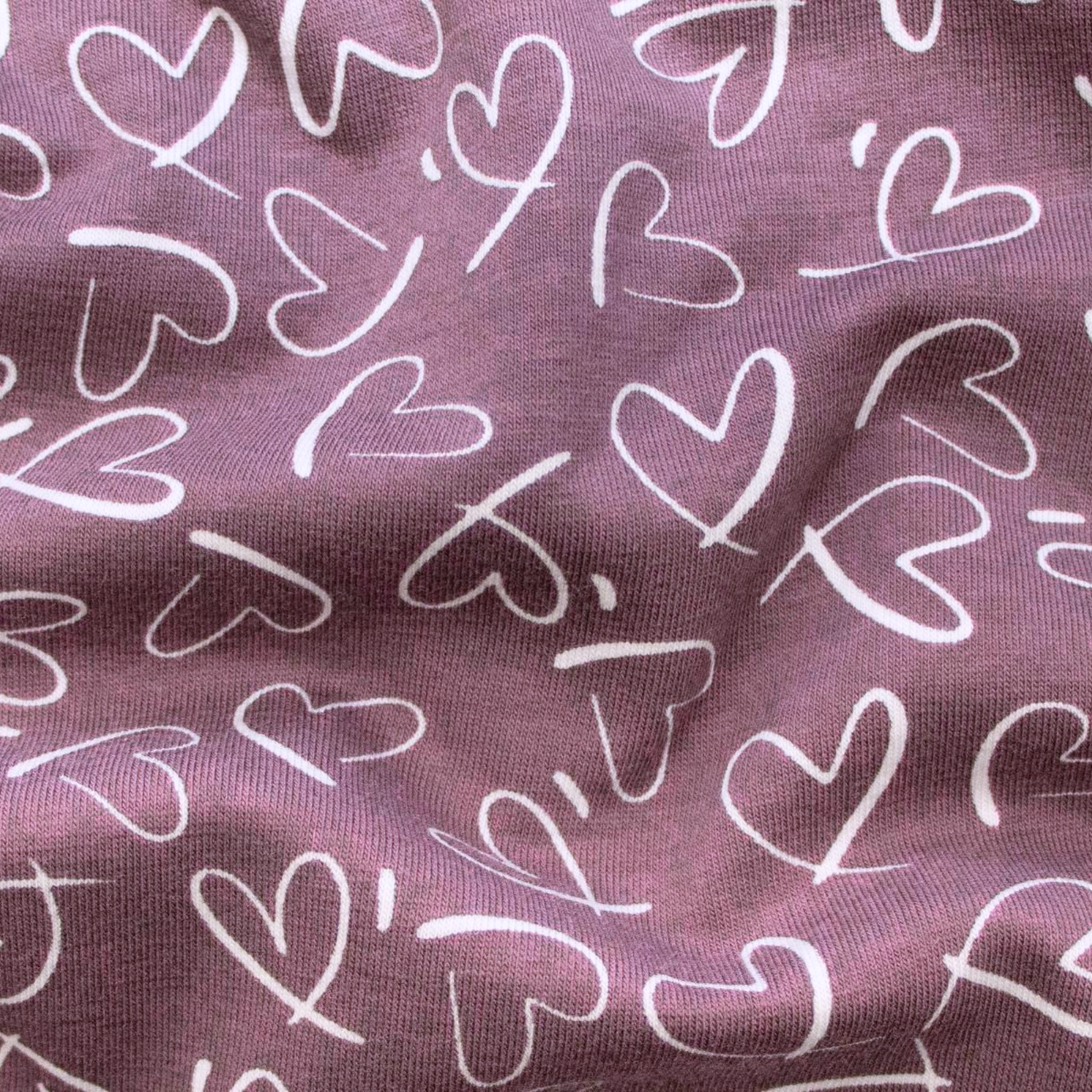 🩷 Baumwolle Jersey Stoff Digitaldruck - Herzchen - mauve