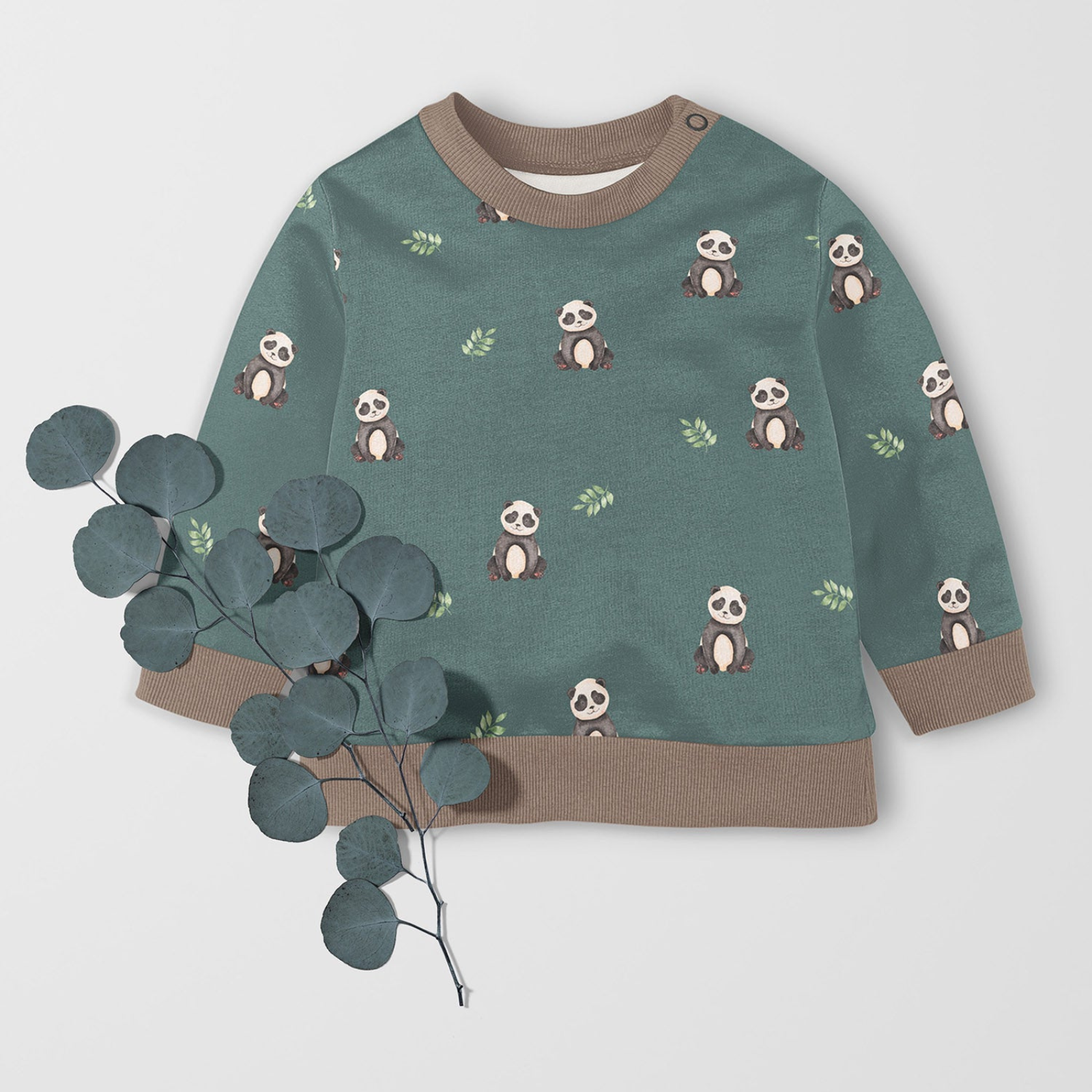 🐼 Baumwolle Jersey Stoff Digitaldruck - Pandas Dunkelgrün