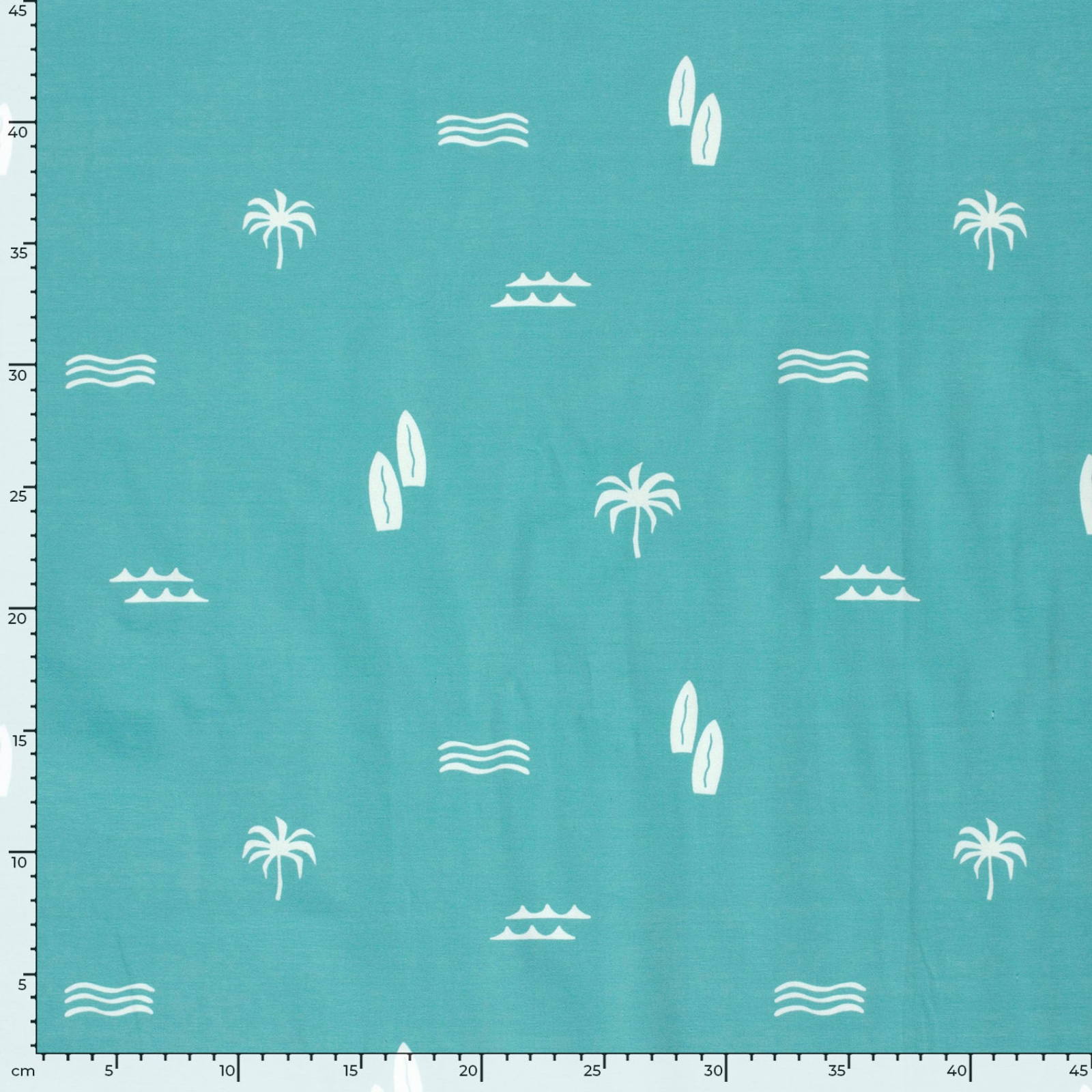 🌴Baumwolle Jersey Stoff Digitaldruck -  Strand und Palmen - türkis