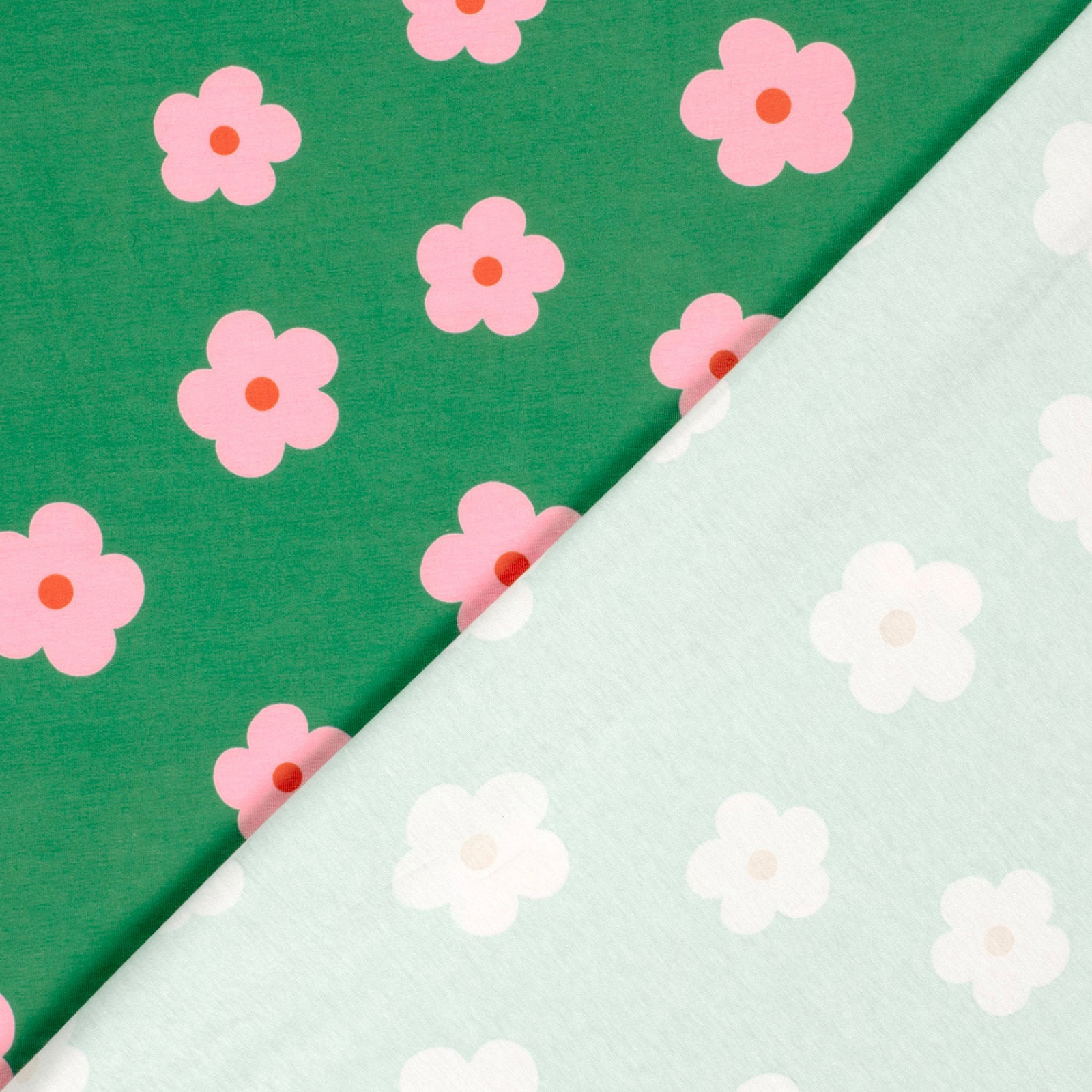 🌸Baumwolle Jersey Stoff Digitaldruck - rosa Blümchen - grün