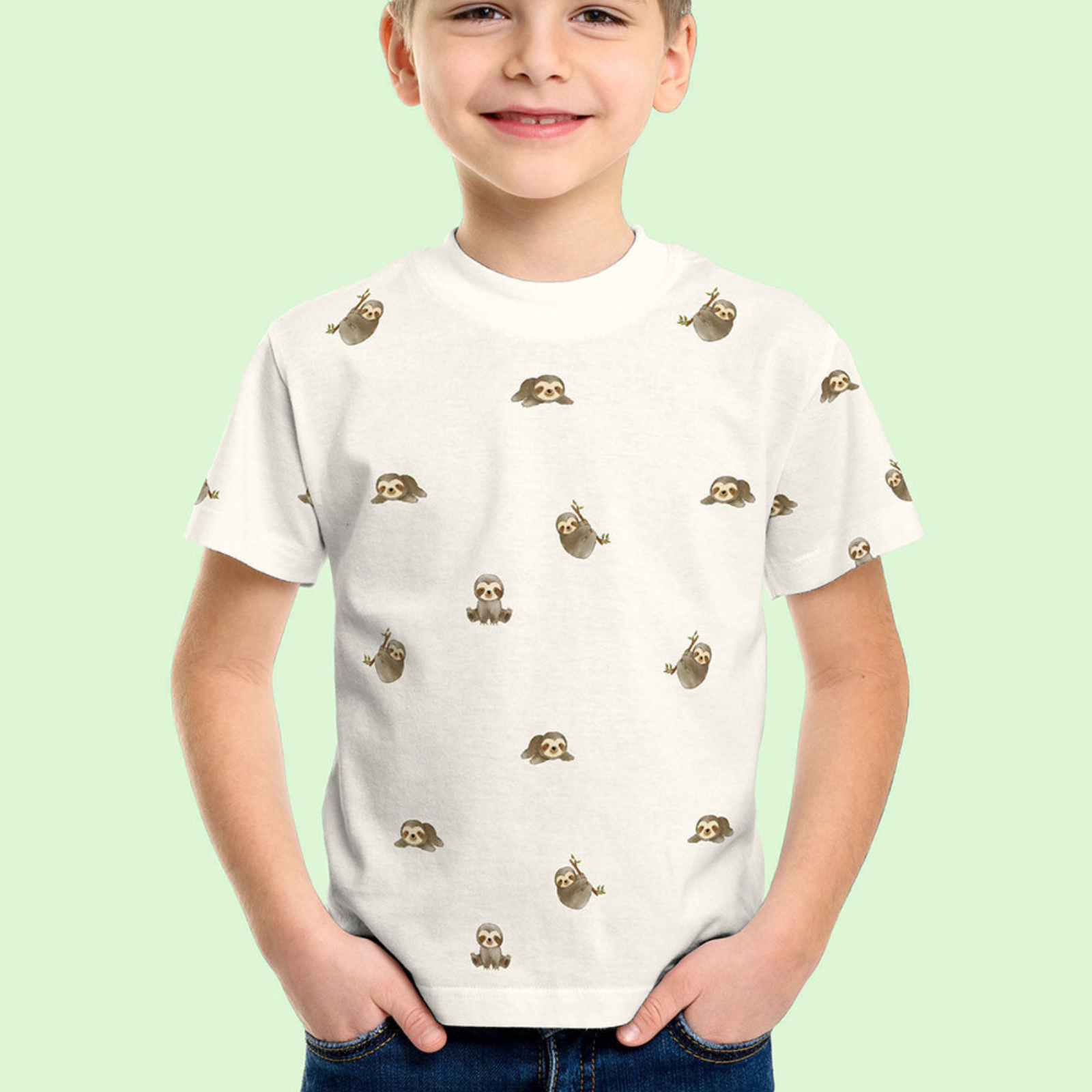 🦥 Baumwolle Jersey Stoff Digitaldruck - süße Faultiere