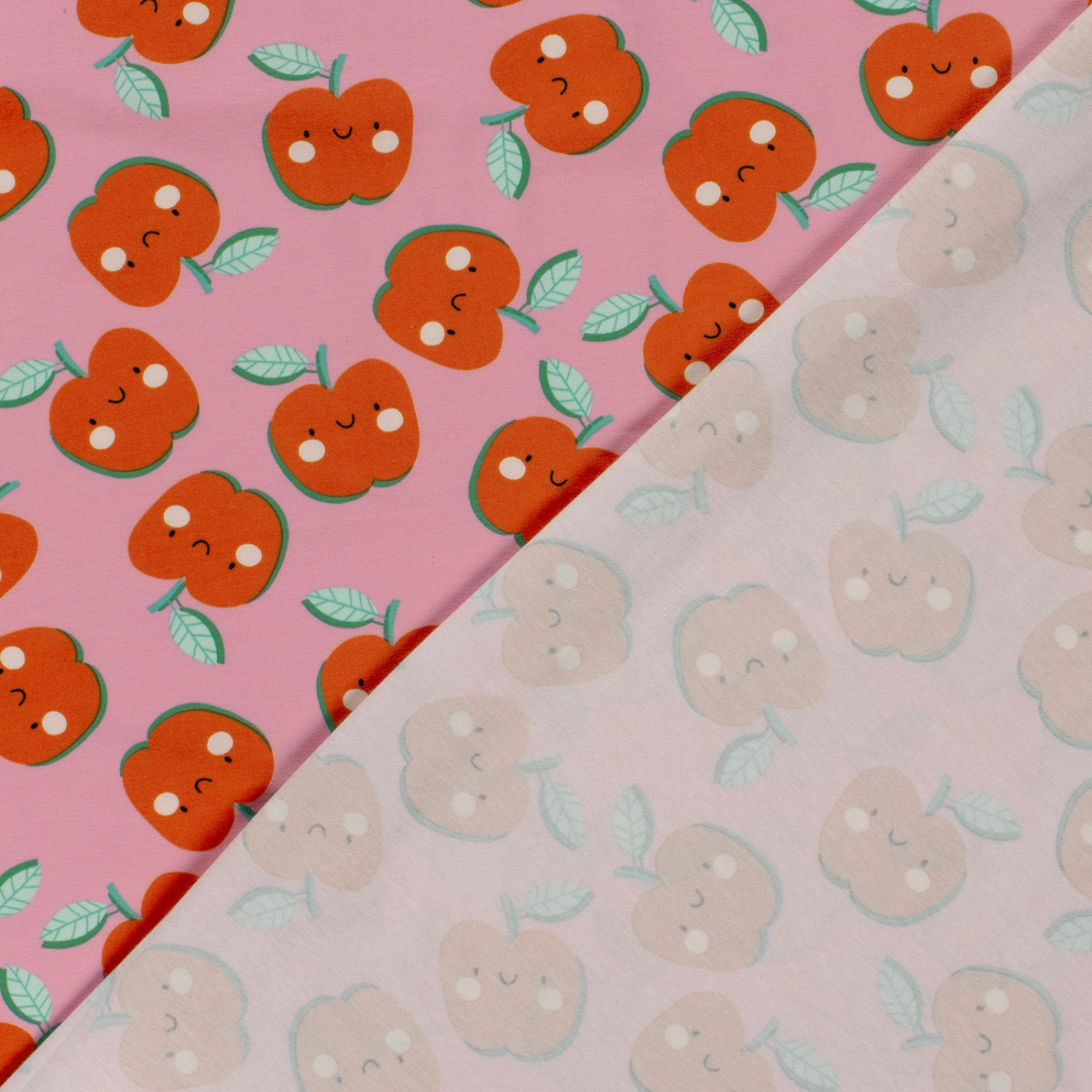 Baumwolle Jersey Stoff Digitaldruck - süße Äpfel - rosa