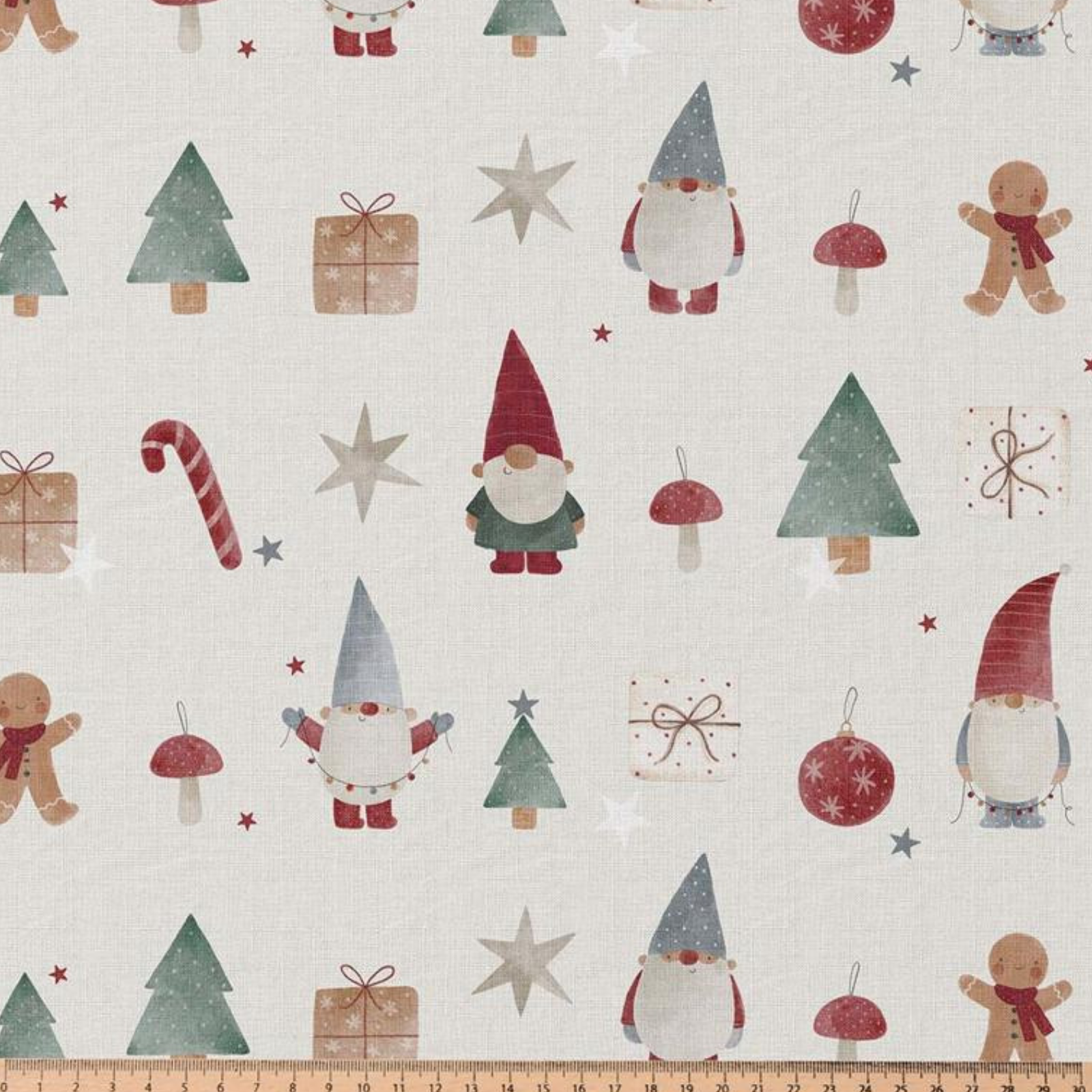 🎄 Baumwolle Webware Stoff - Weihnachtsstoff Wichtel & Lebkuchen - Beige