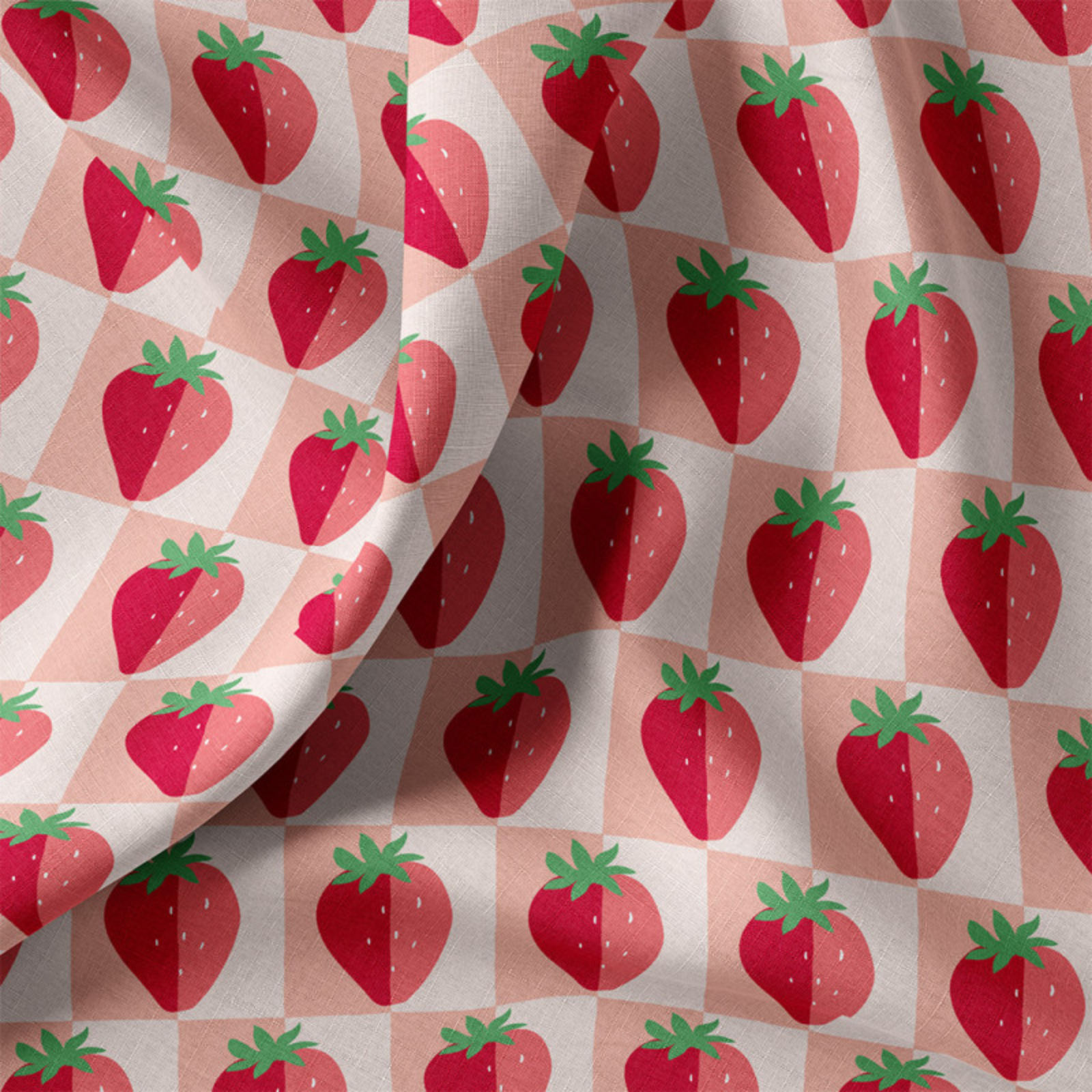 🍓 Beschichtete Baumwolle Stoff - Erdbeer-Karo in Rosa & Rot